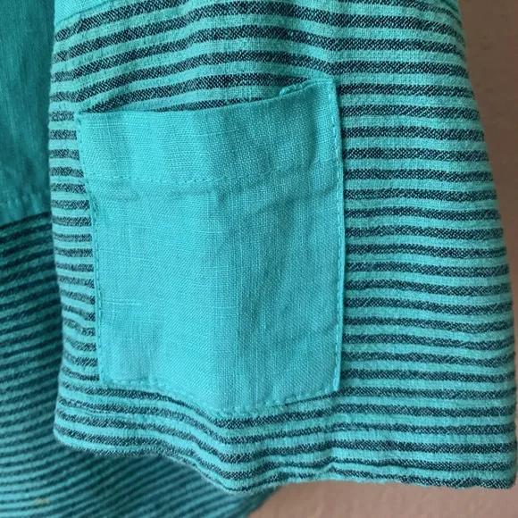 Mill Valley Clothing Co. 100% Linen Colorblock Teal Sleeve Pocket Jacket Size S - Picture 6 of 7